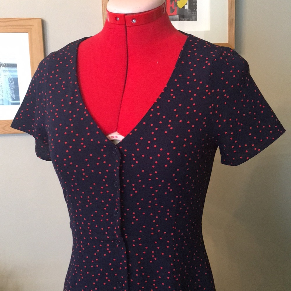 Navy dress with red-orange polka dots size SM